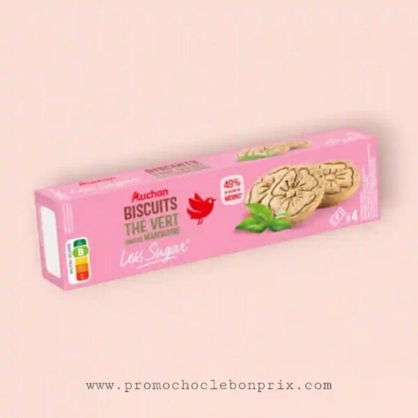 AUCHAN SANS SUCRE BISCUITS THE VERT MANDARINE.